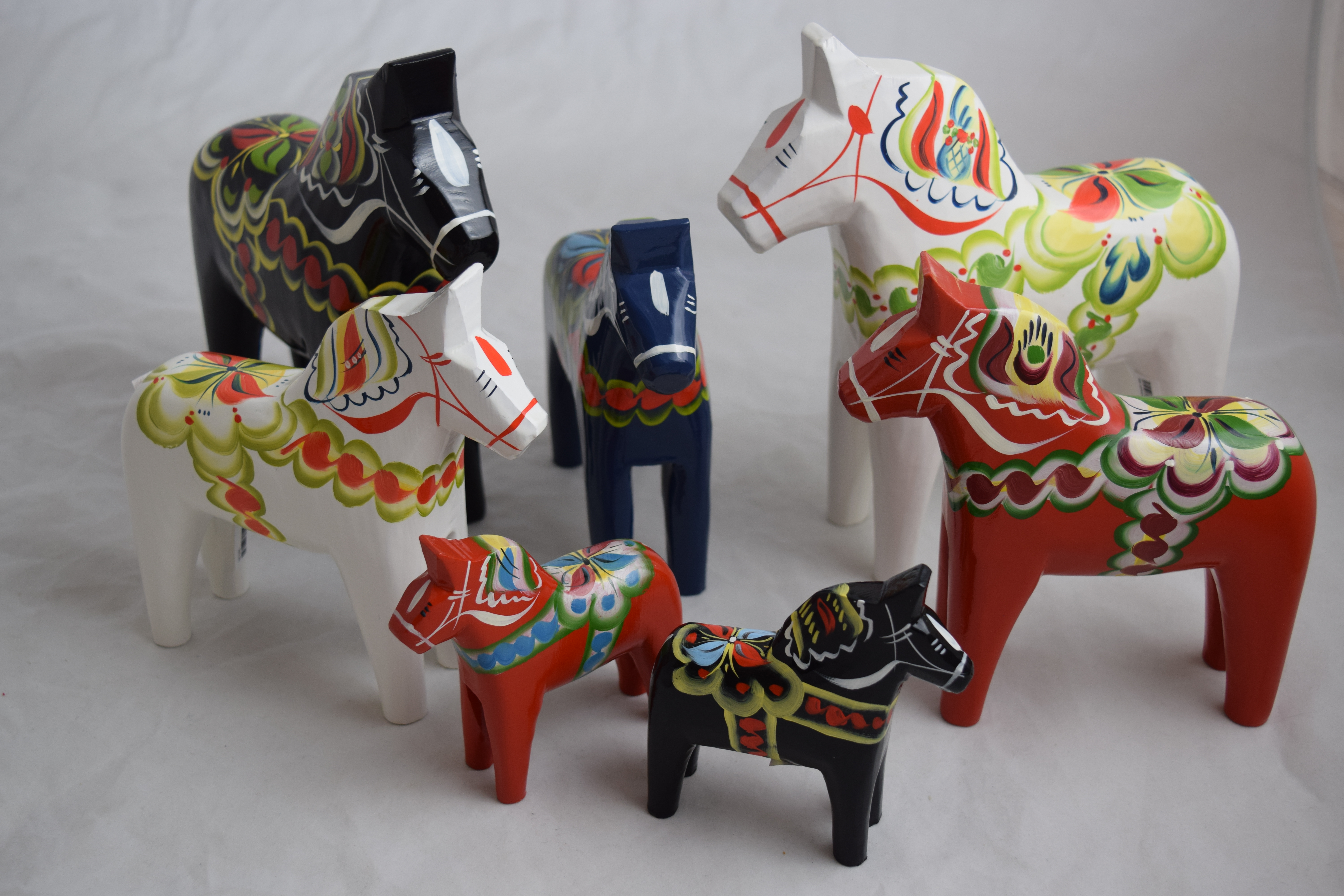 Swedish Pine Painted Dala Horses, Red