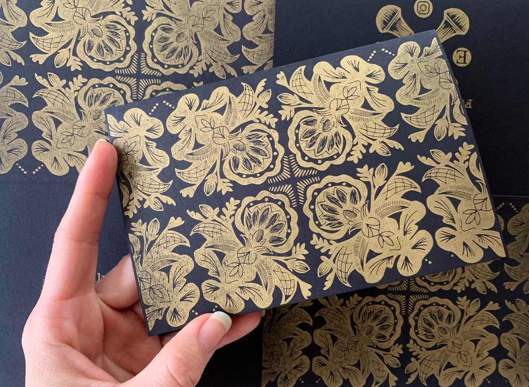 Black and Gold Rosemaling Card